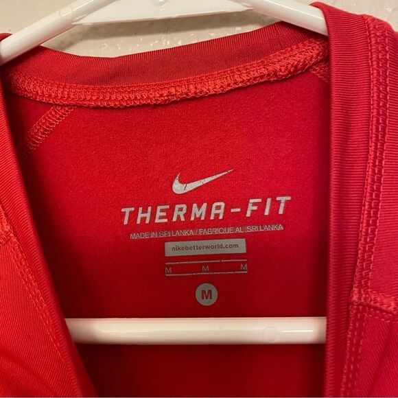 Nike Therma fleece lined Red Long Sleeve mock neck Shirt Running thumb holes M - Picture 4 of 11